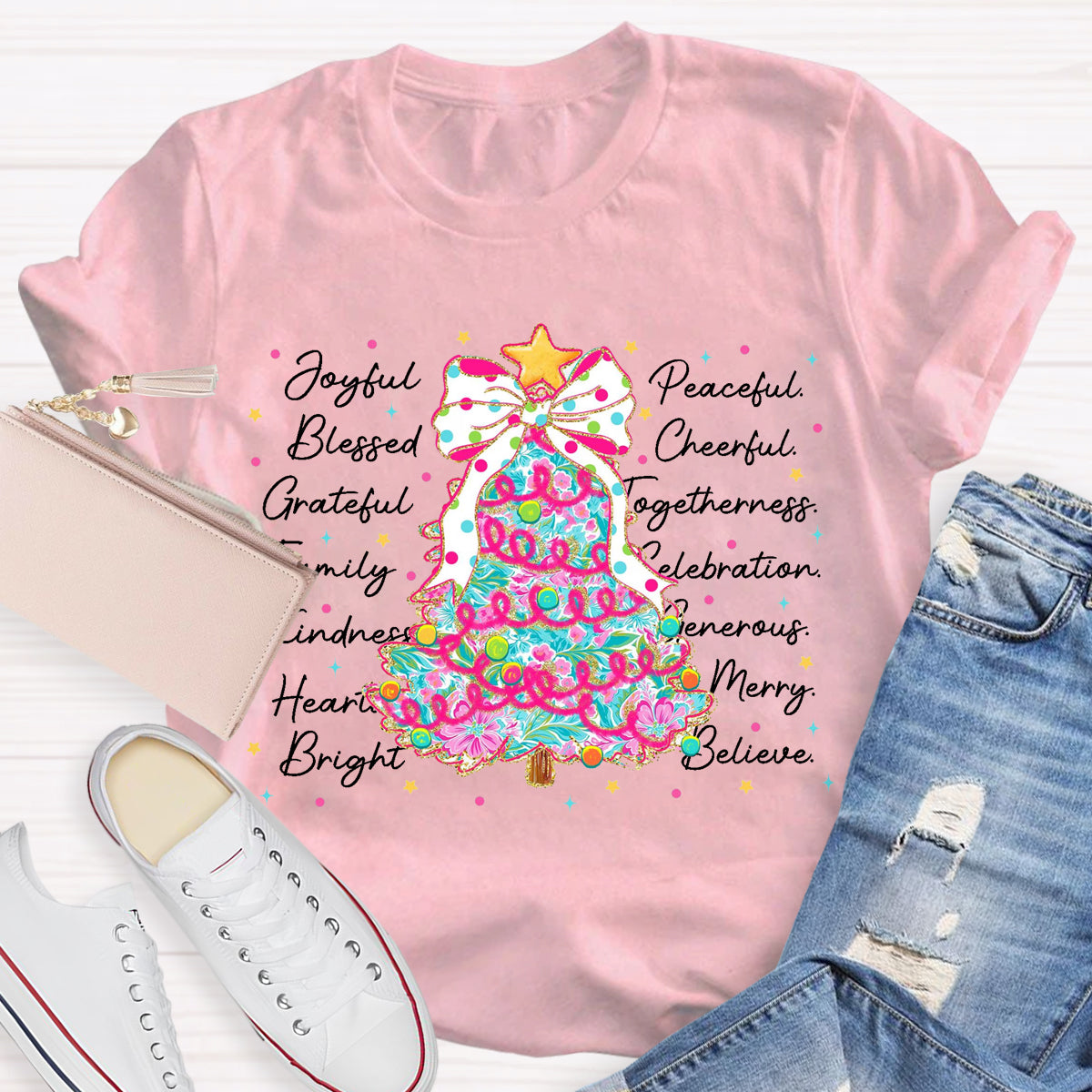 Christmas Tree Joyful Peaceful Cheerful T-Shirt