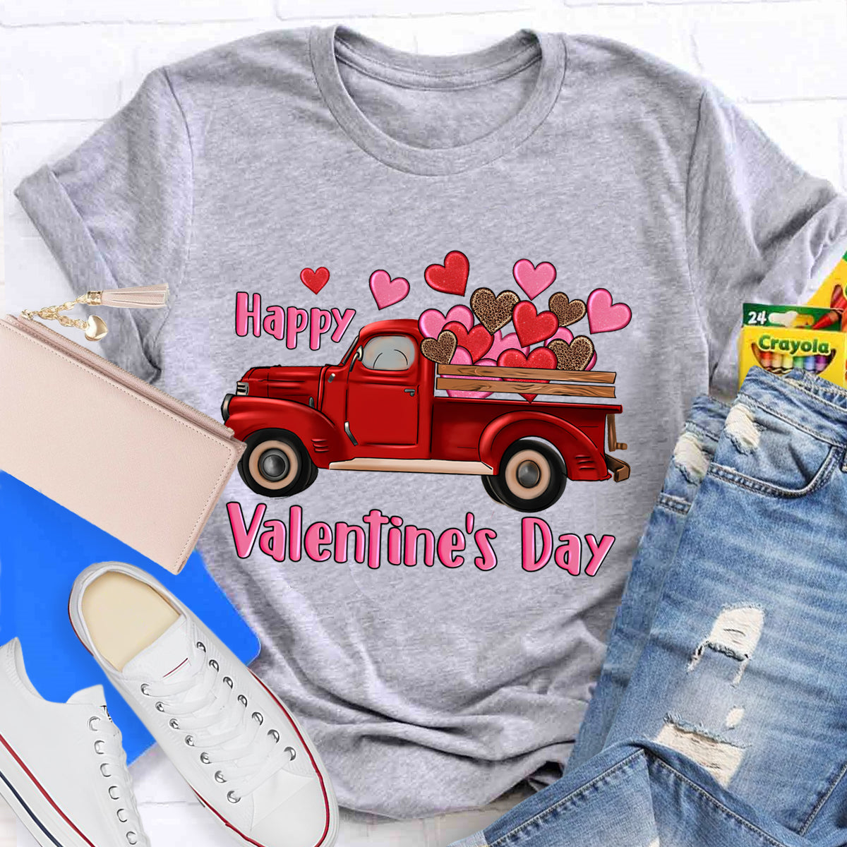 Happy Valentine's Day Truck Hearts T-Shirt