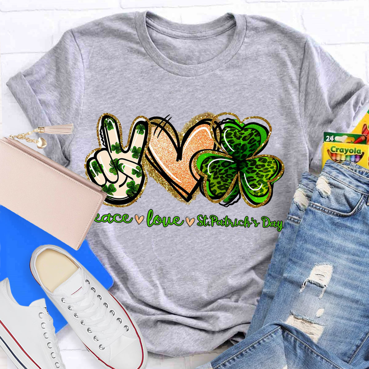 Peace Love St. Patrick Day Teacher T-Shirt