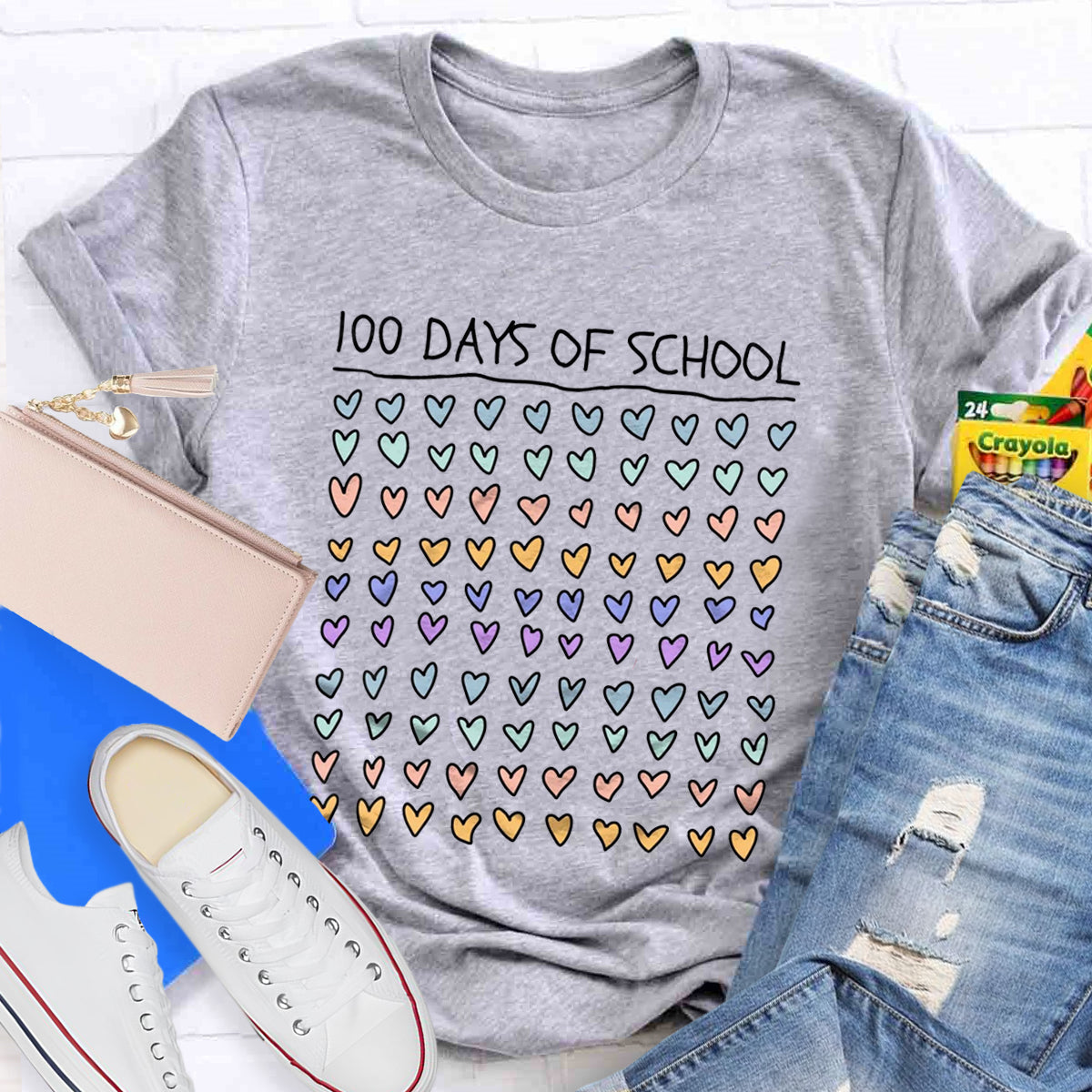 100 Days Of School Heart Teacher T-Shirt