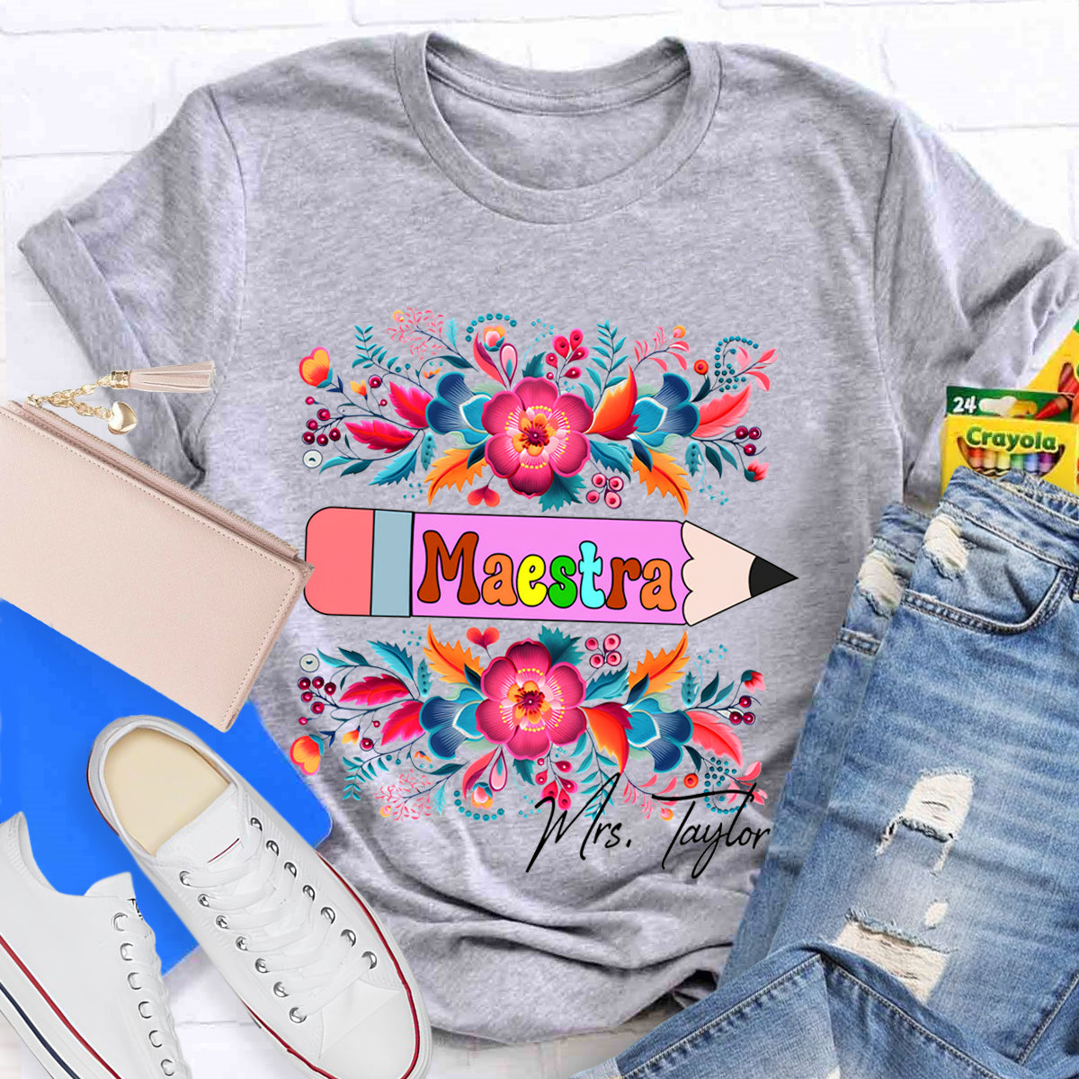 Personalized Maestre Teacher Name  Floral T-Shirt