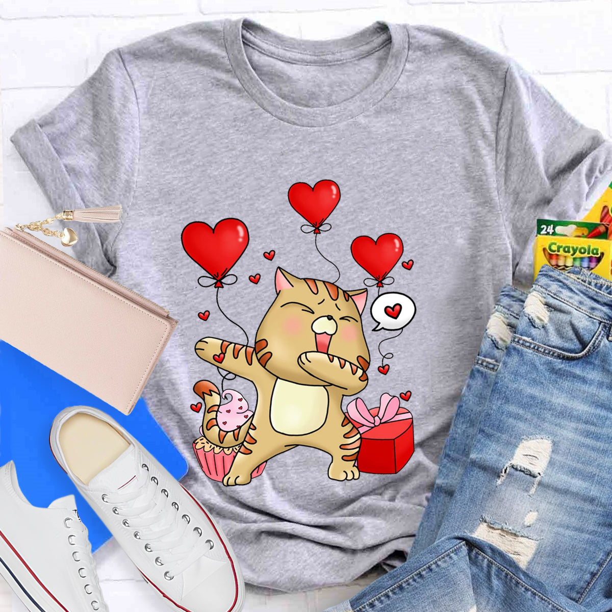 Valentine's Day Cartoon Cat T-Shirt