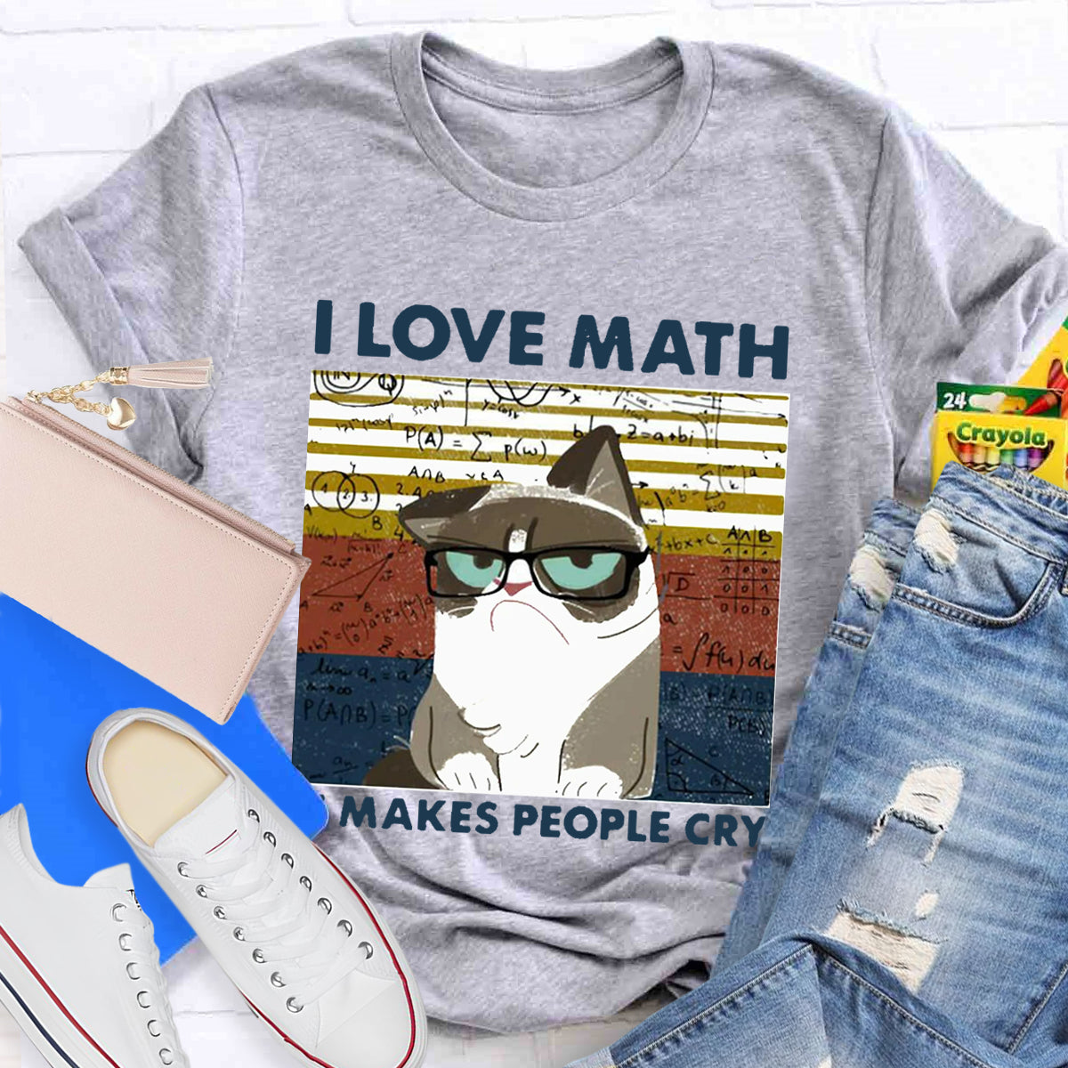 I Love Math It Makes People Cry Funny Cat T-Shirt