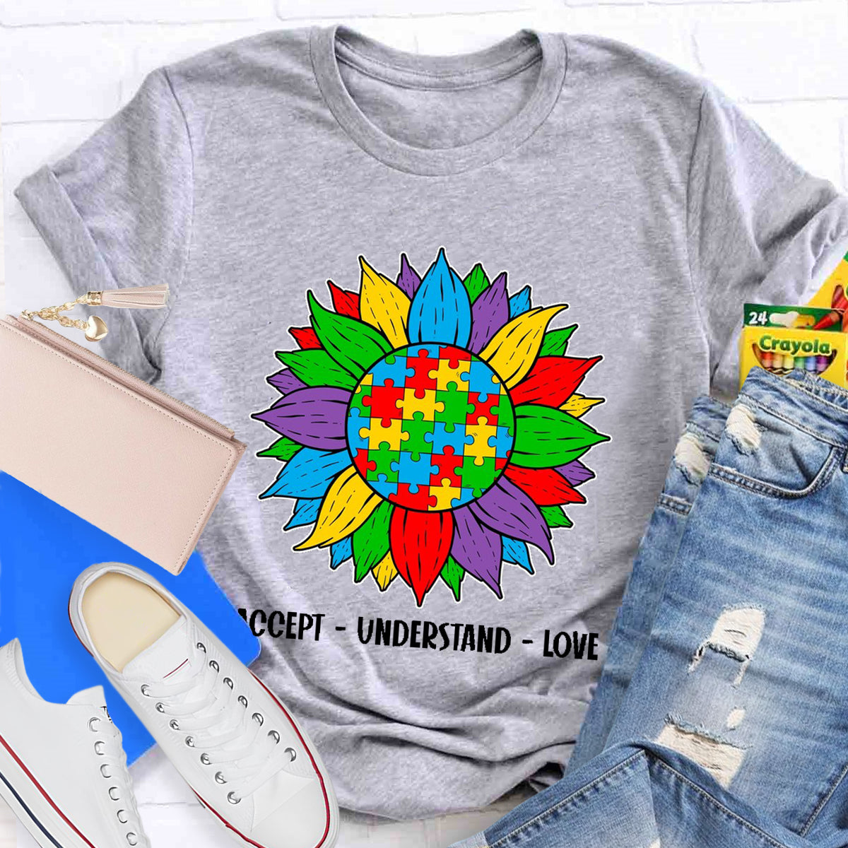 Accept Understand Love Colorful Sunflower Teacher T-Shirt