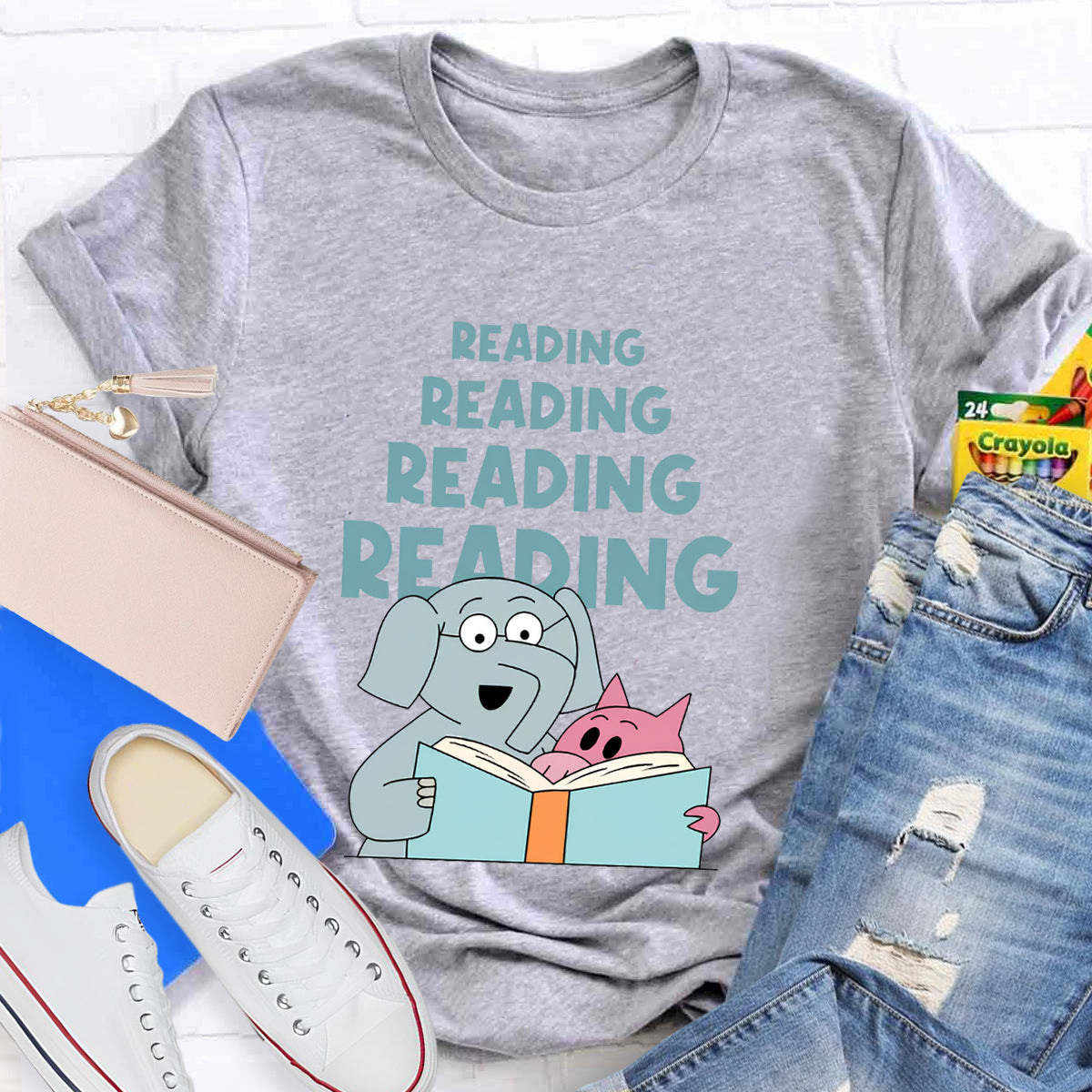 Reading Reading Reading Elephant Teacher T-Shirt