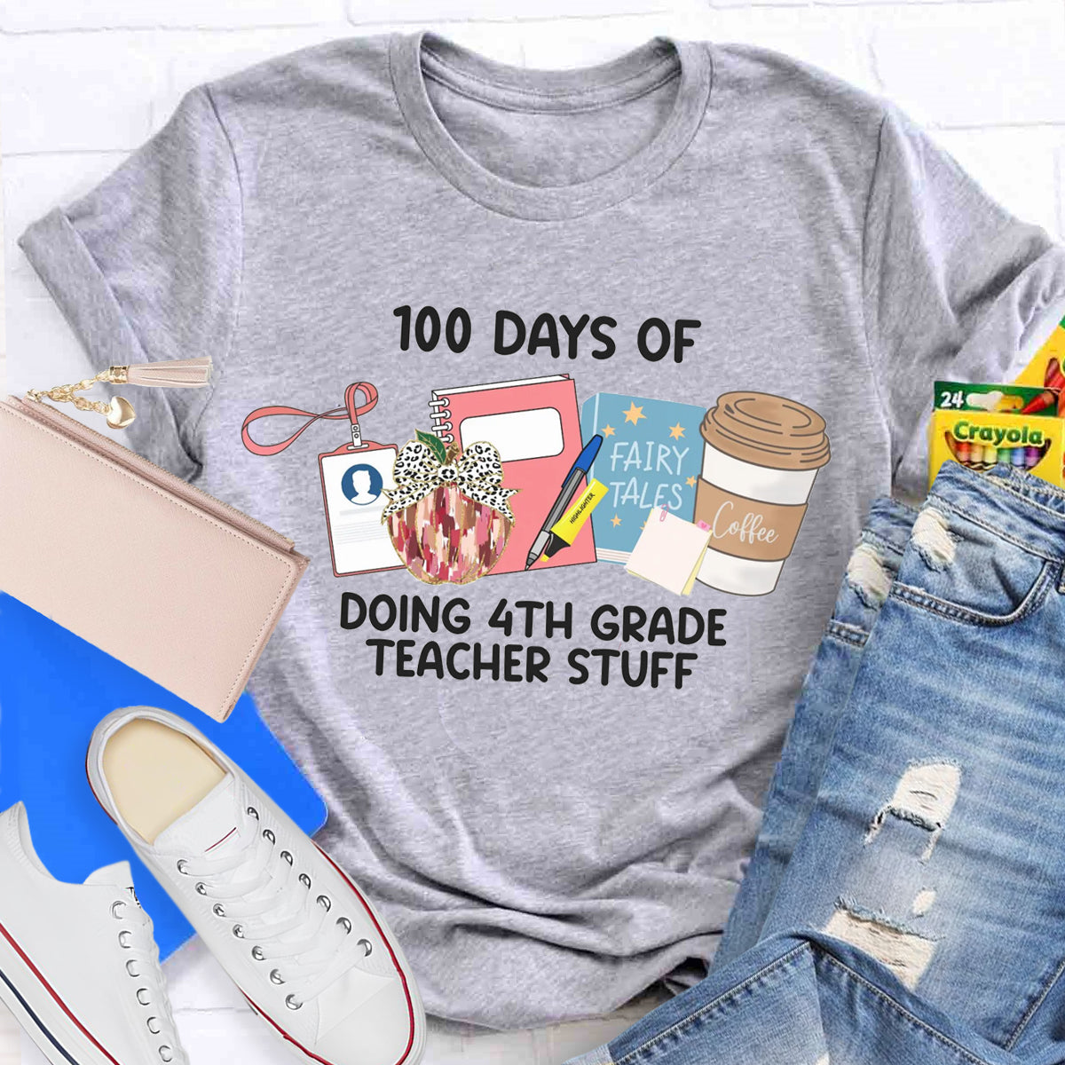 Personalized Grade 100 Days Of Doing 4th Grade Teacher Stuff T-Shirt