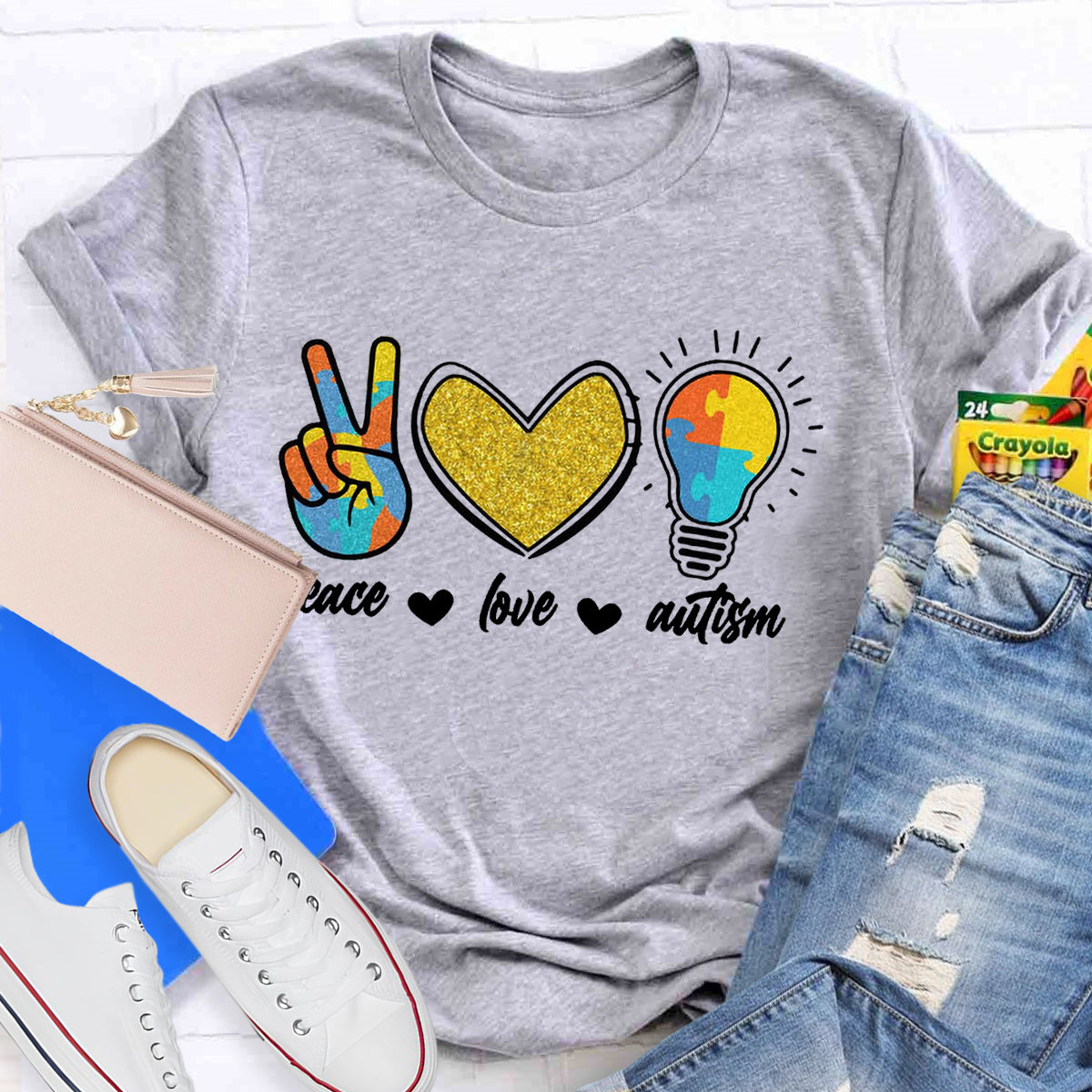 Peace Love Autism Teacher T-Shirt