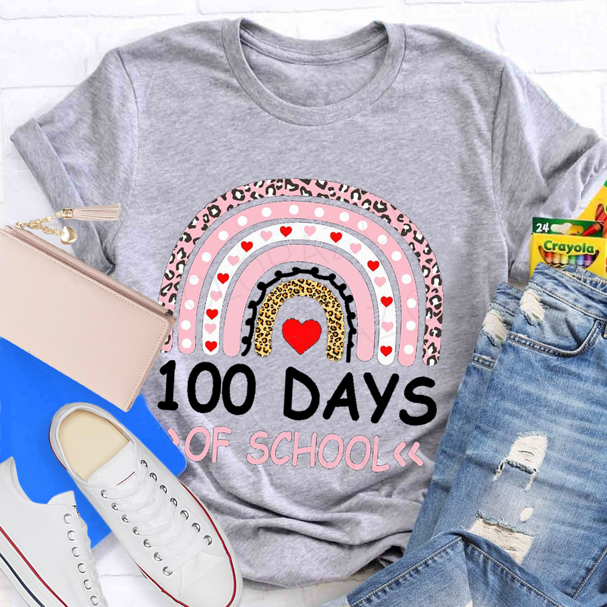 100 Days Of School Apple Rainbow Teacher T-Shirt