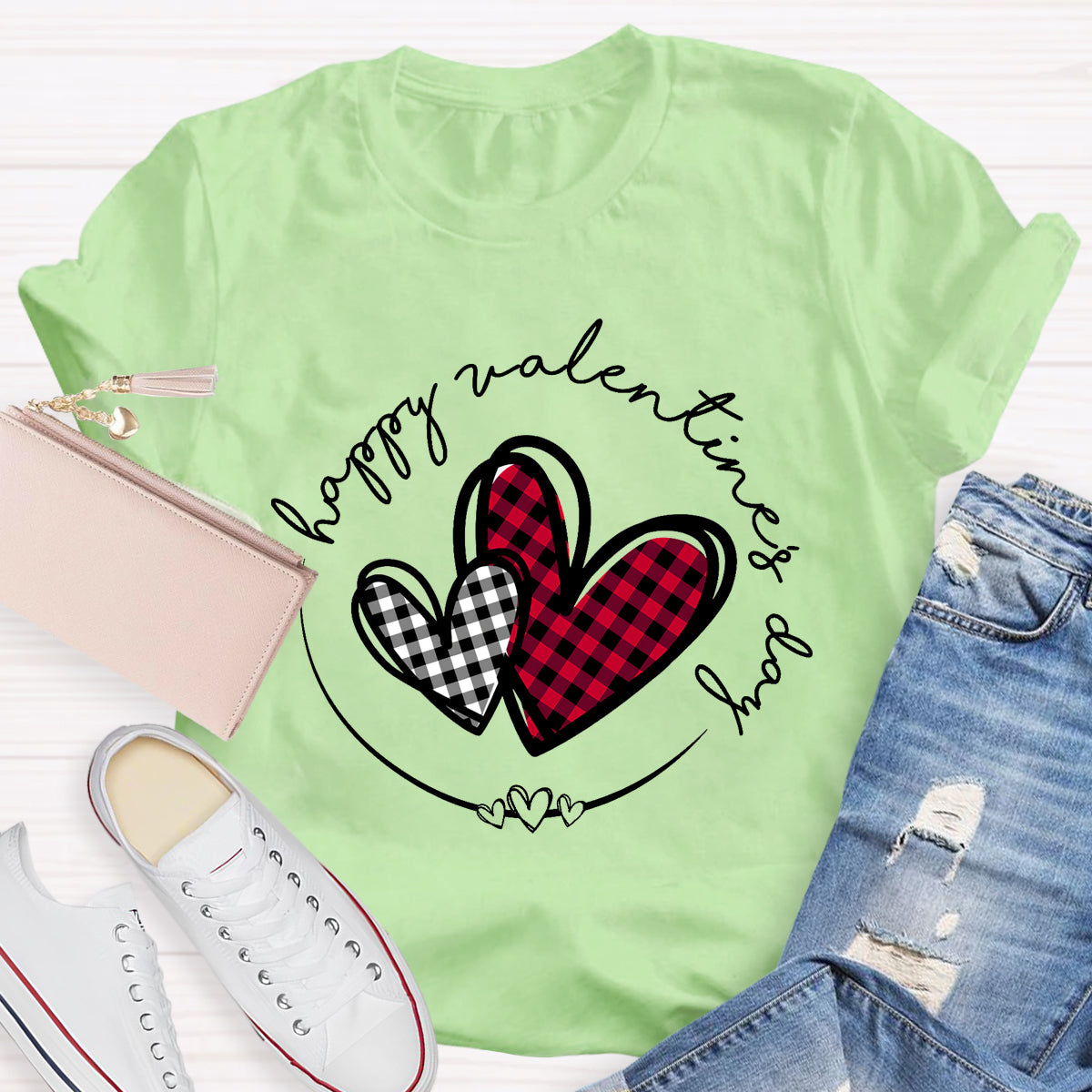 Plaid Heart Valentines Day T-Shirt