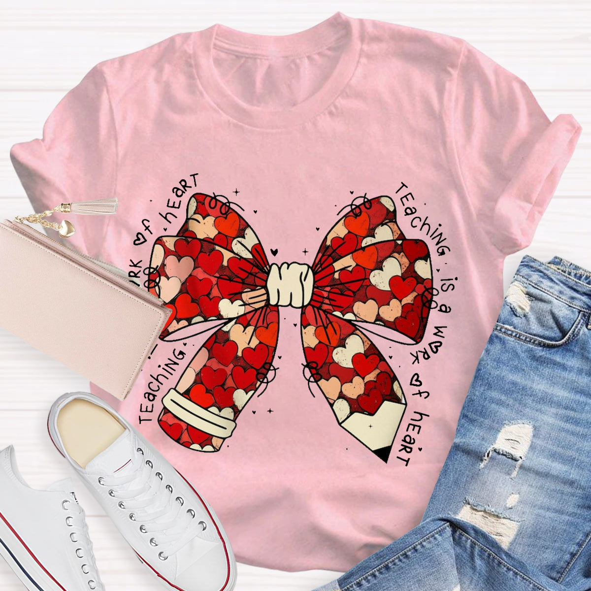 Teacher Valentine Coquette Bow Pencil T-Shirt