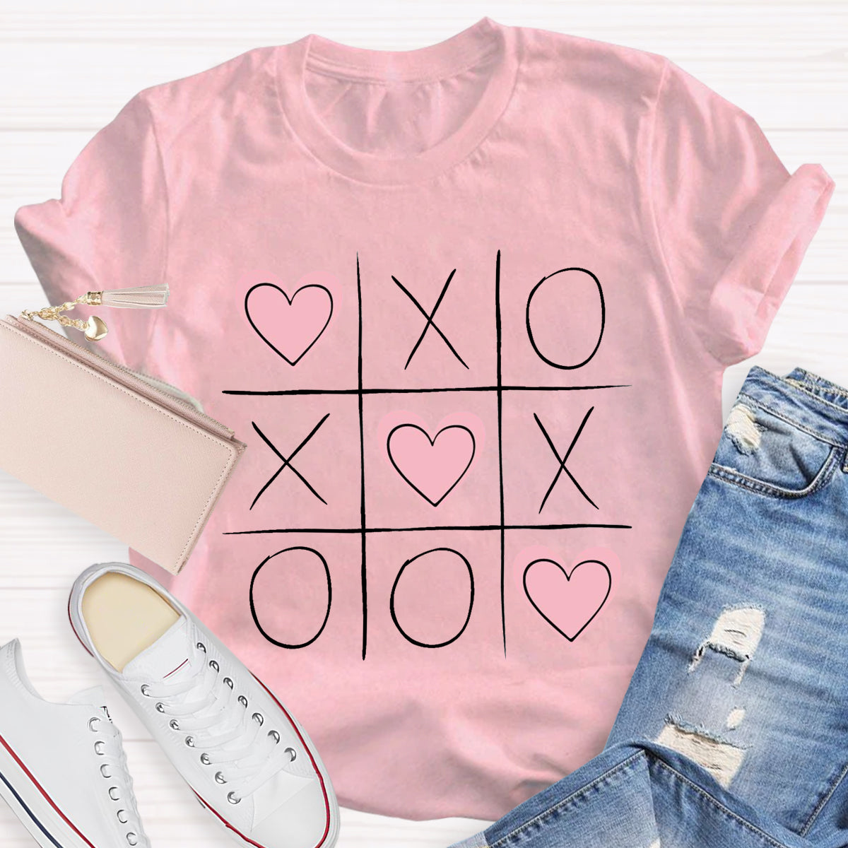 Tic Tac Toe Valentines  Love Heart T-Shirt