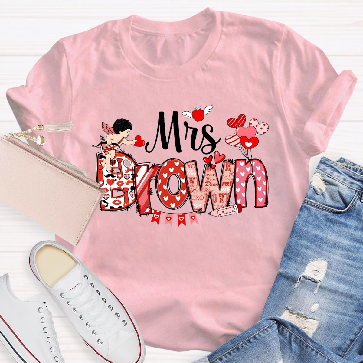 Personalized Name Teacher Valentine's Day T-Shirt