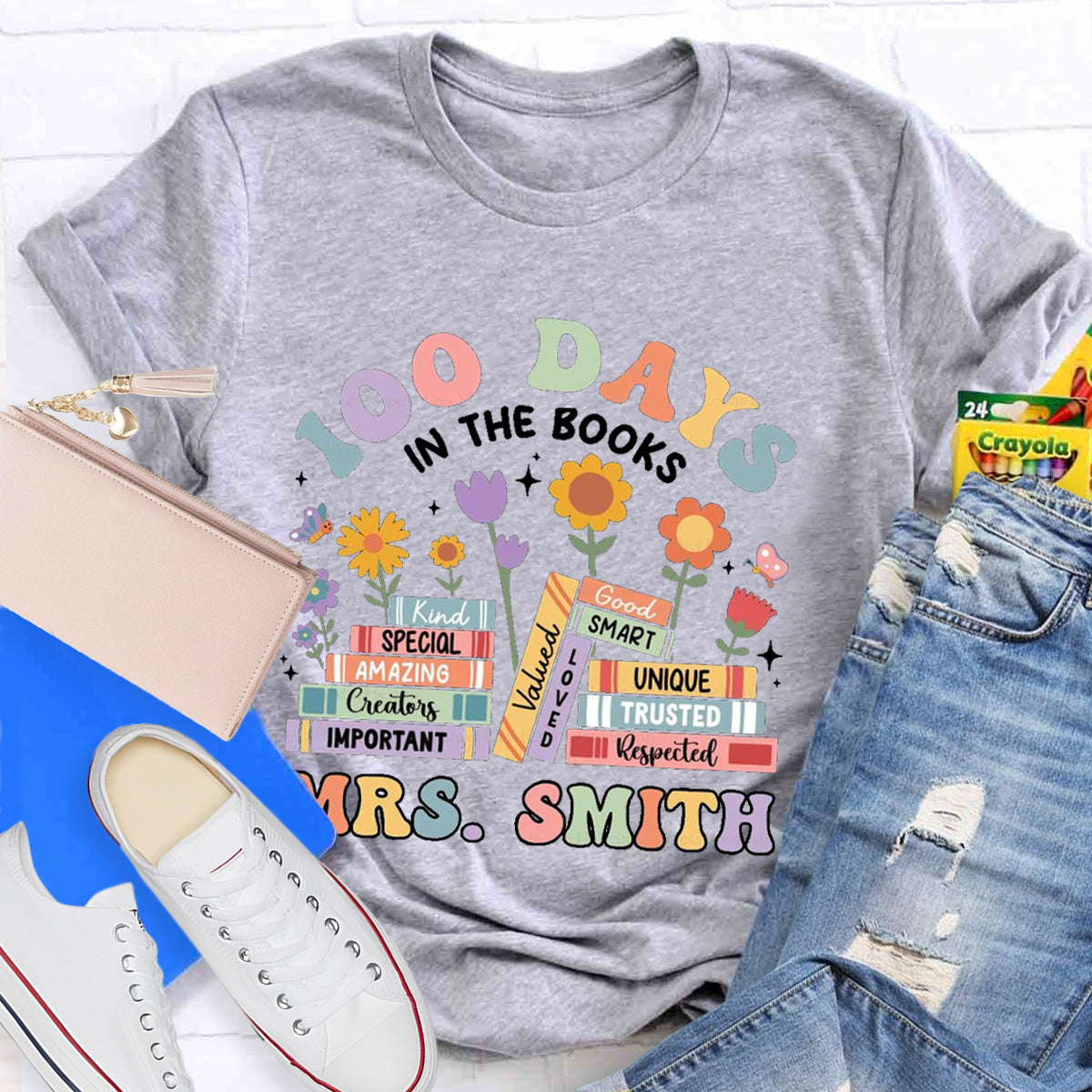 Personalized Name 100 Days In Books Teacher T-Shirt