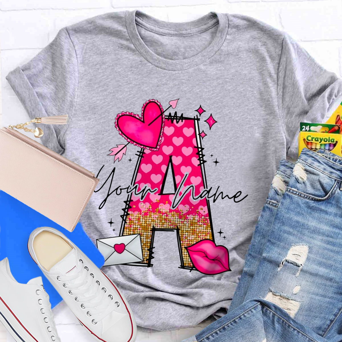 Personalized Name Pink Heart Letter T-Shirt