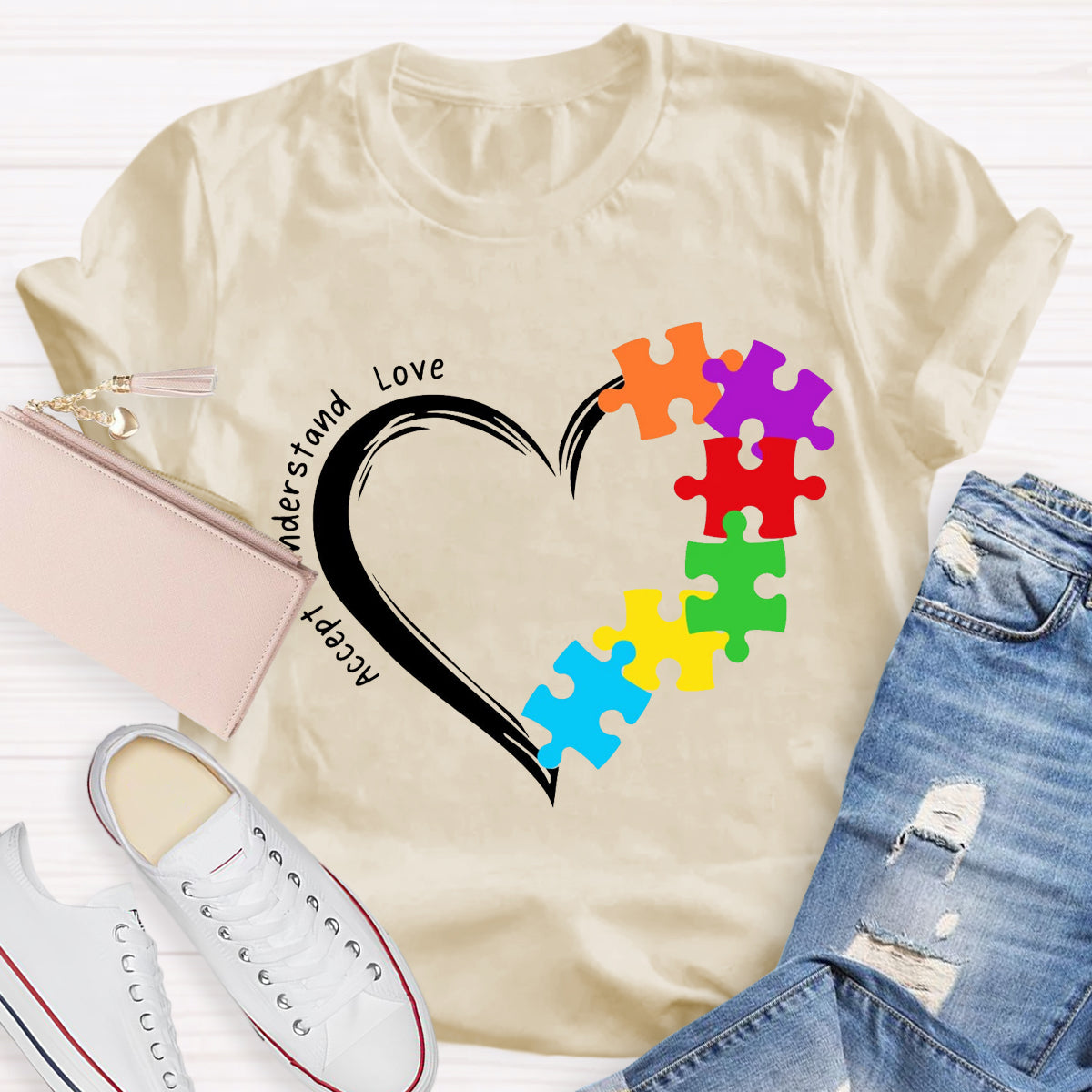 Accept Understand Love Heart Autism Teacher T-Shirt