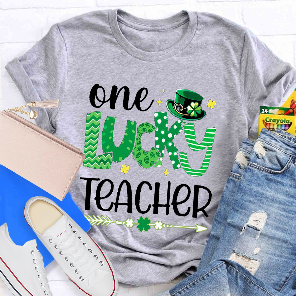 One Lucky Teacher Green Hat T-Shirt