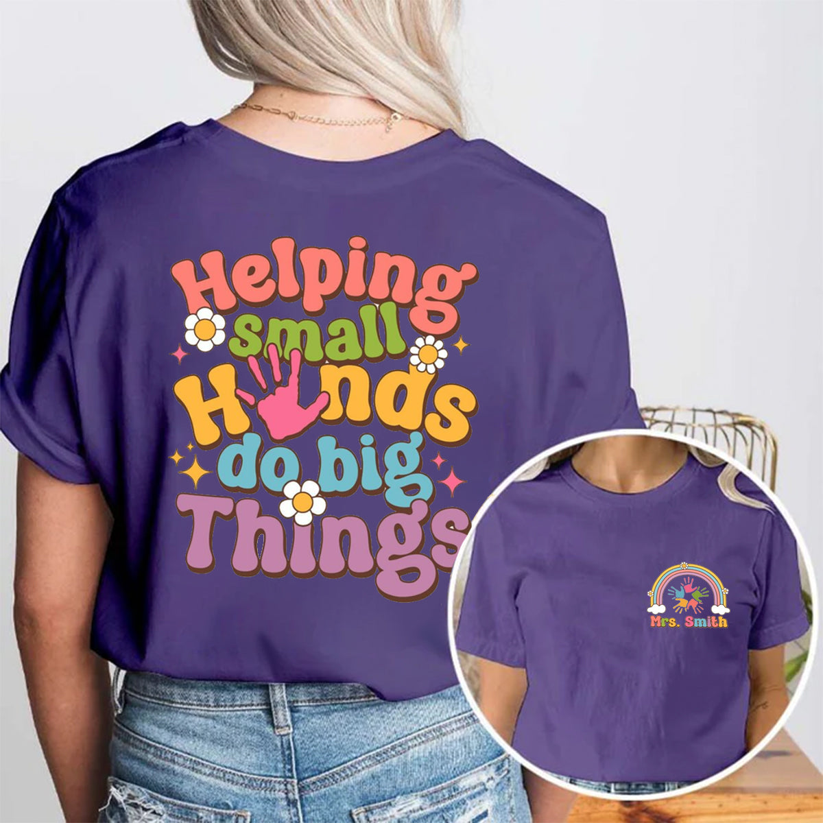 Personalized Name Helping Small Hands Do Big Things Double Printed T-shirt