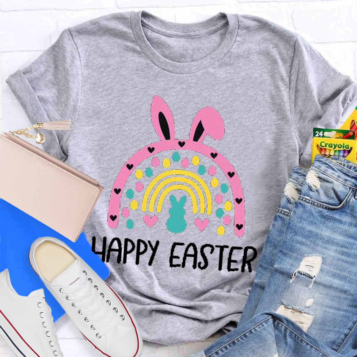 Happy Easter Bunny Rainbow Teacher T-Shirt