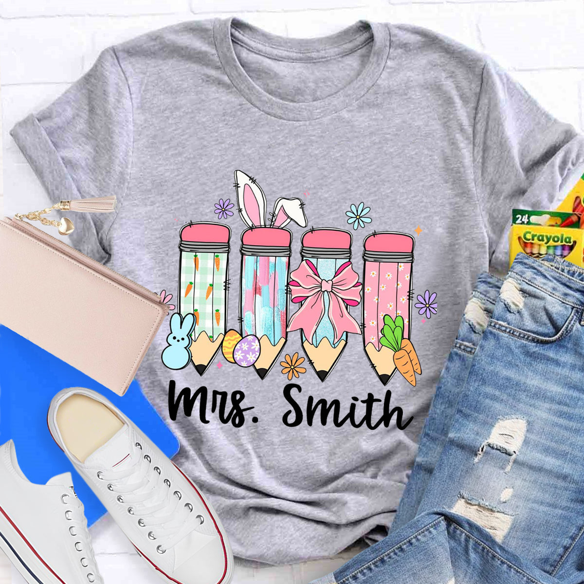 Personalized Name Easter Bunny Carrot Teacher T-Shirt