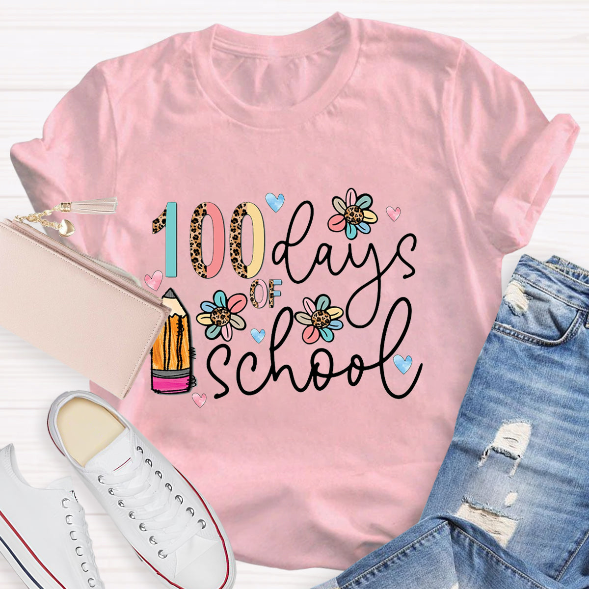 100 Days Of School Pencil Teacher T-Shirt