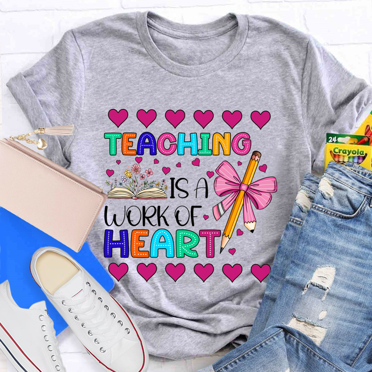 Teaching is Heart Work Pink Heart T-Shirt