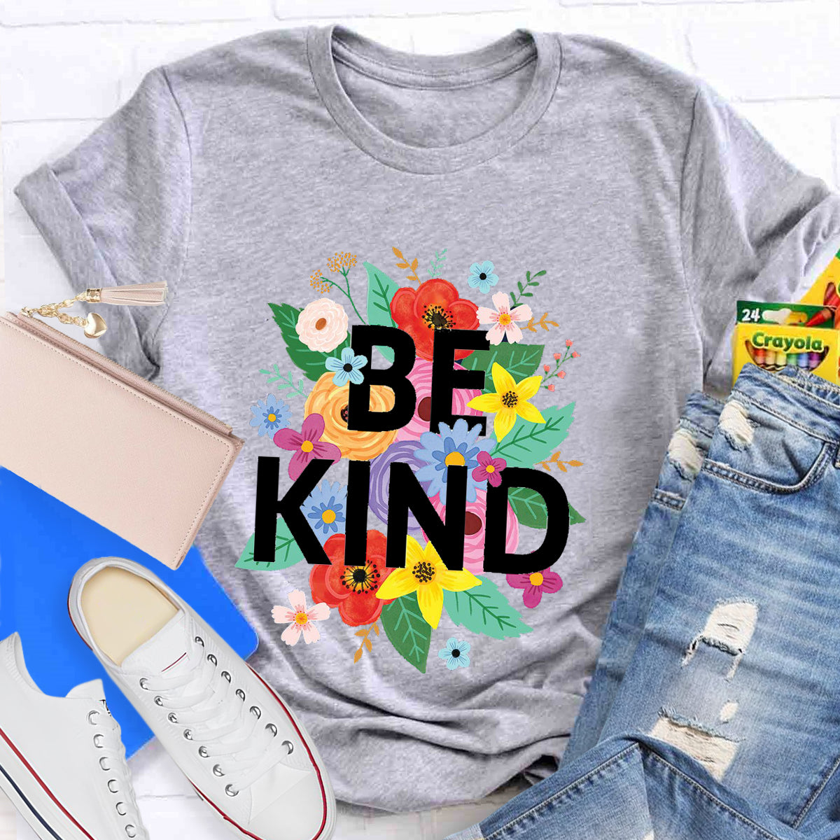 Colorful Flower Be Kind Teacher T-Shirt