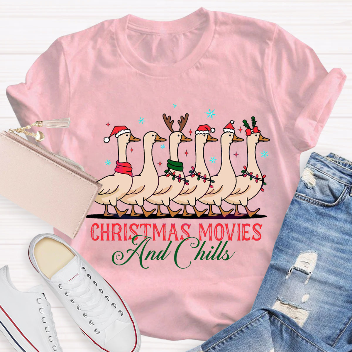 Christmas Movie And Chills Merry Duckmas Christmas Light T-Shirt