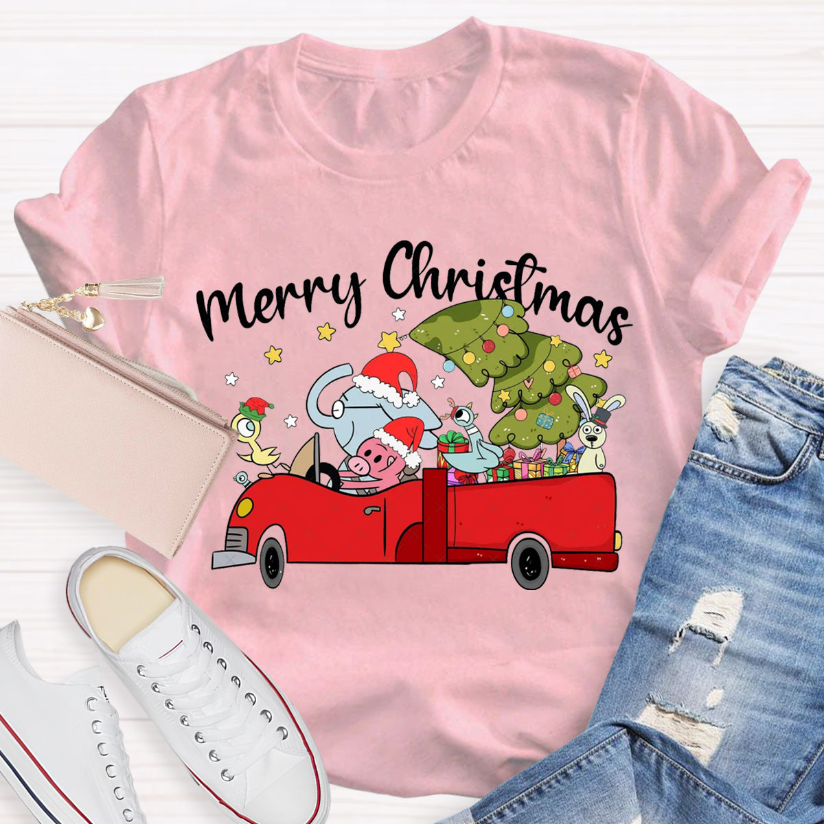 Merry Christmas Animals Driving Cars T-Shirt