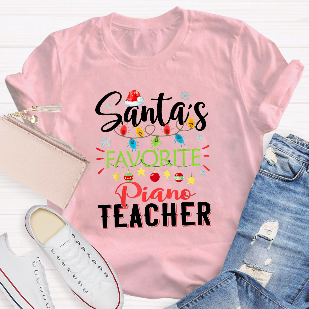 Personalized Subject Santa's Favorite Piano Teacher T-Shirt