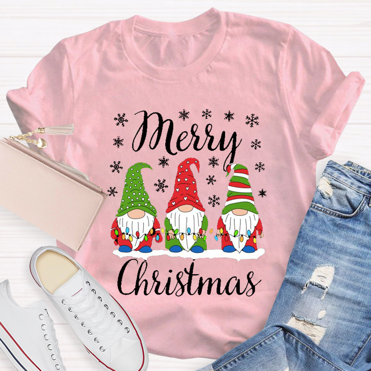 Merry Christmas Three Gnomes Light T-Shirt