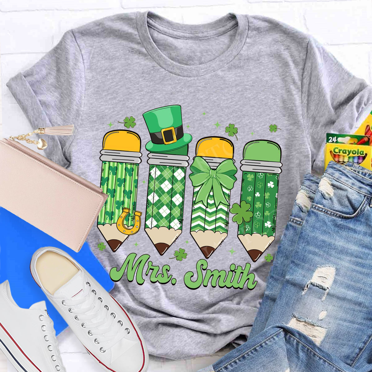 Personalize Name St. Patrick's Day Pencil Teacher T-Shirt