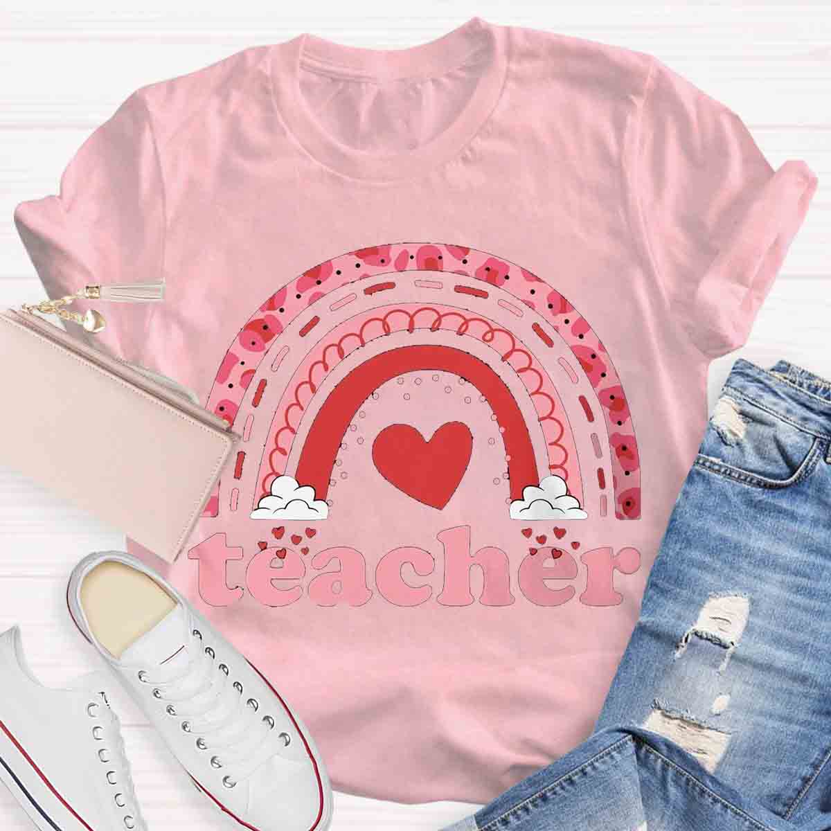 Valentine Teacher Rainbow T-Shirt