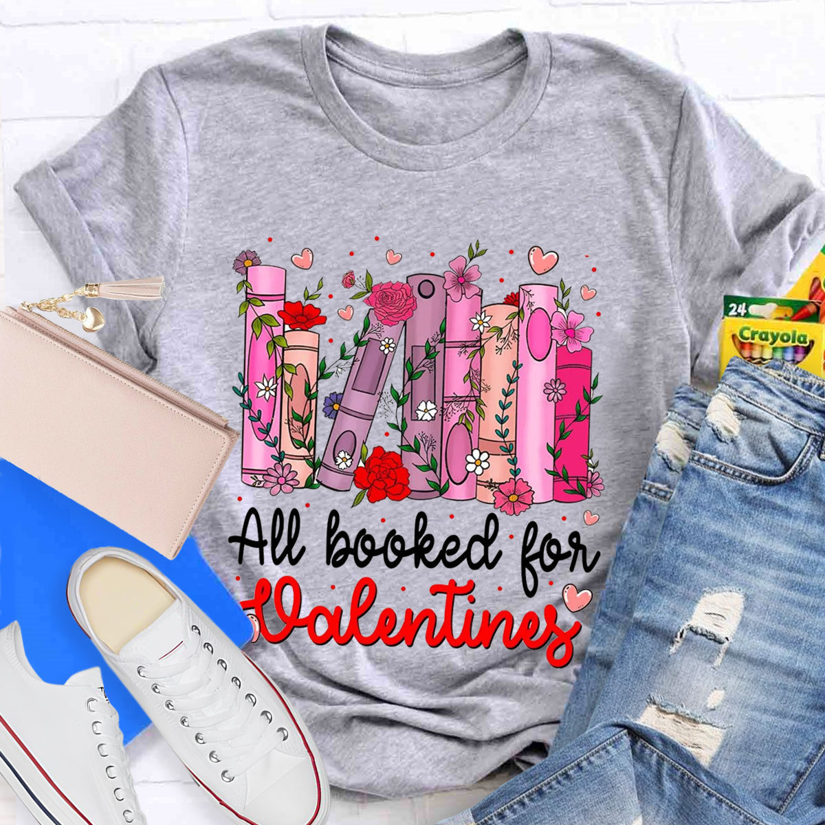 All Booked For Valentines Pink Flower T-Shirt