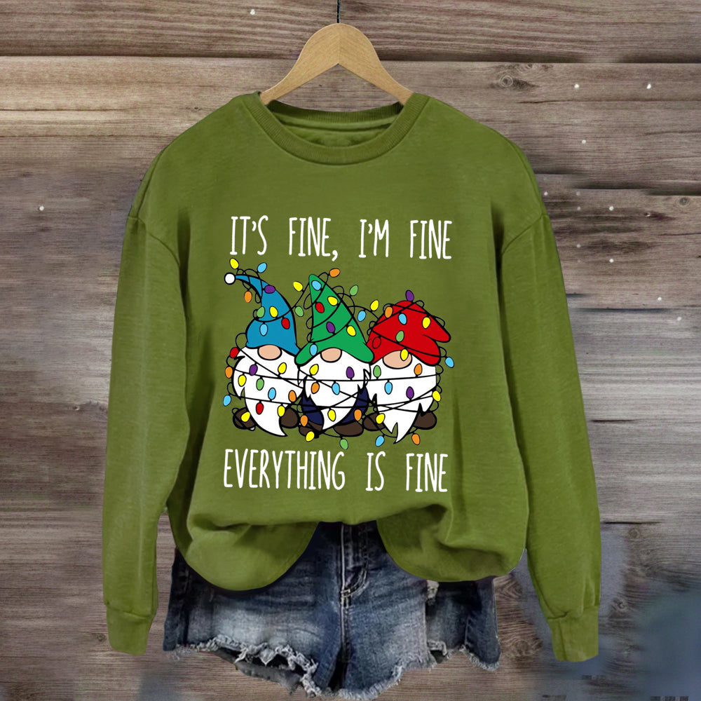 It's Fine I'M Fine Everything Is Fine Three Gnomes Christmas Sweatshirt