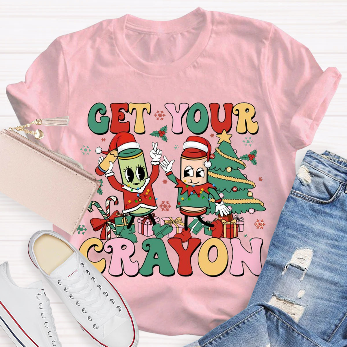 Christmas Get Your Crayon Art Teacher  T-Shirt