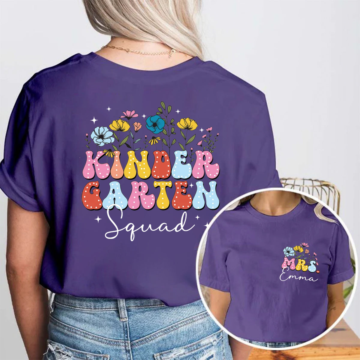 Personalized Name Kinder Garten Squad Double Printed T-shirt