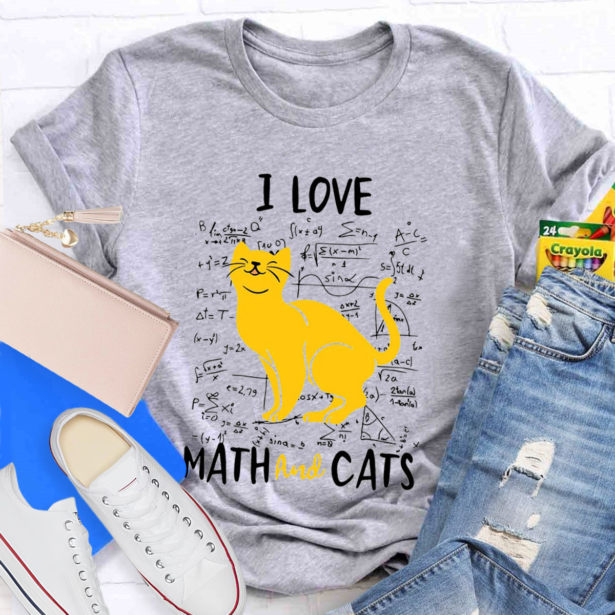 I Love Math And Cats Teacher T-Shirt