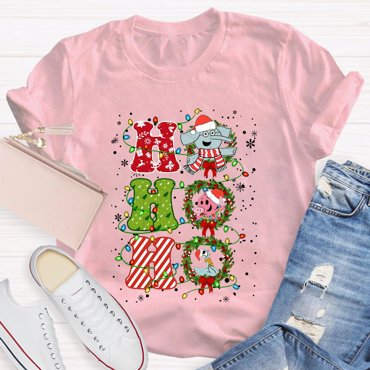 Ho Ho Ho The Elephant And Friends Merry Christmas T-Shirt