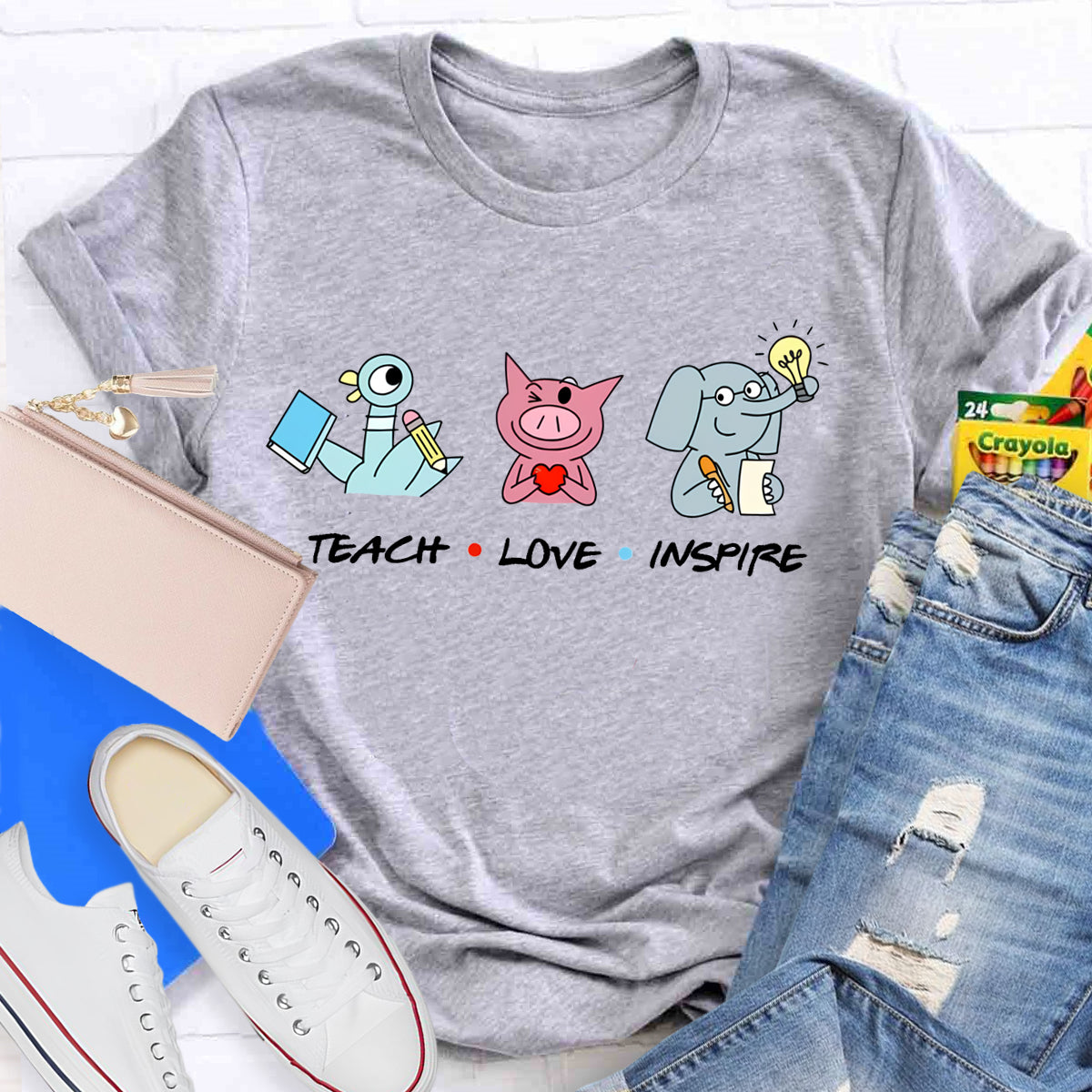 Teach Love Inspire Elephant And Piggie Teacher T-Shirt