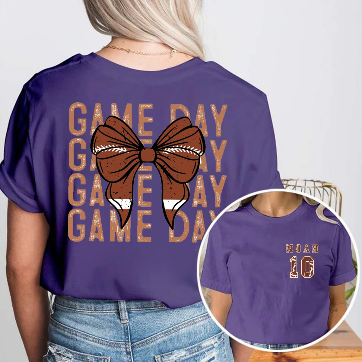 Personalized Name And Number Game Day Double Printed T-shirt