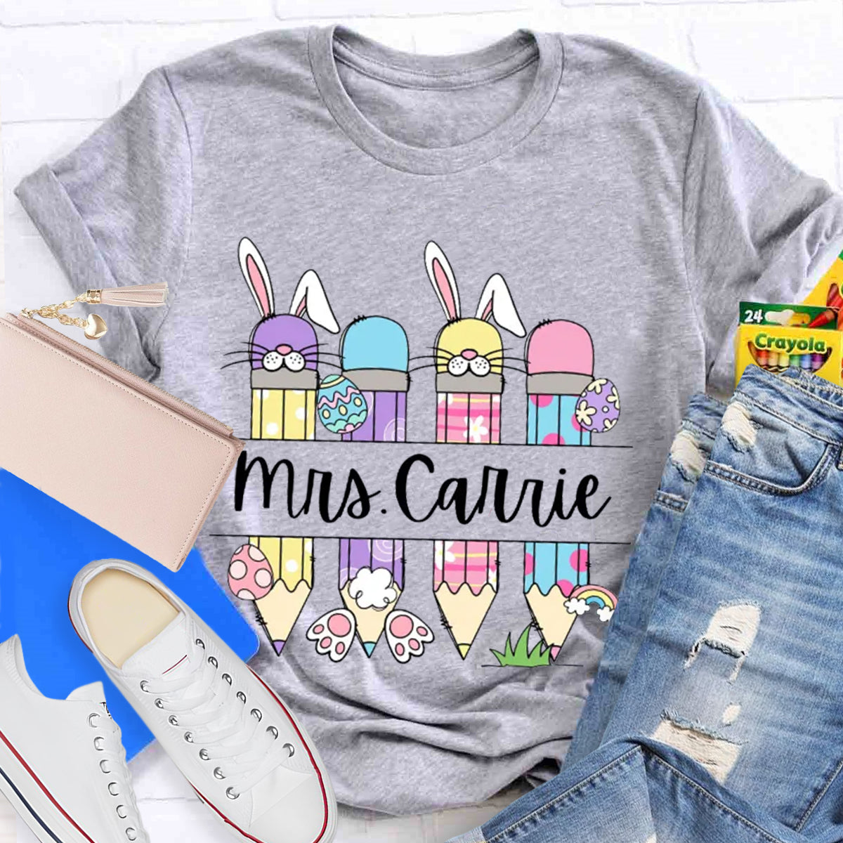 Personalized Name Bunny Teacher T-Shirt