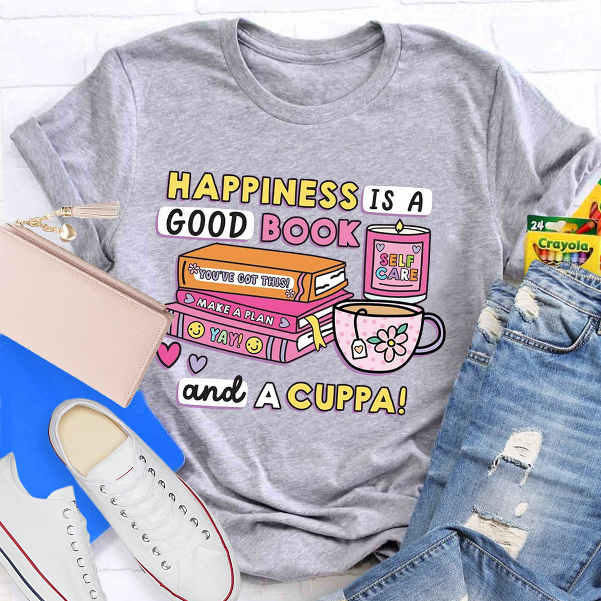 Happiness Is A Good Book And A Cuppa T-Shirt