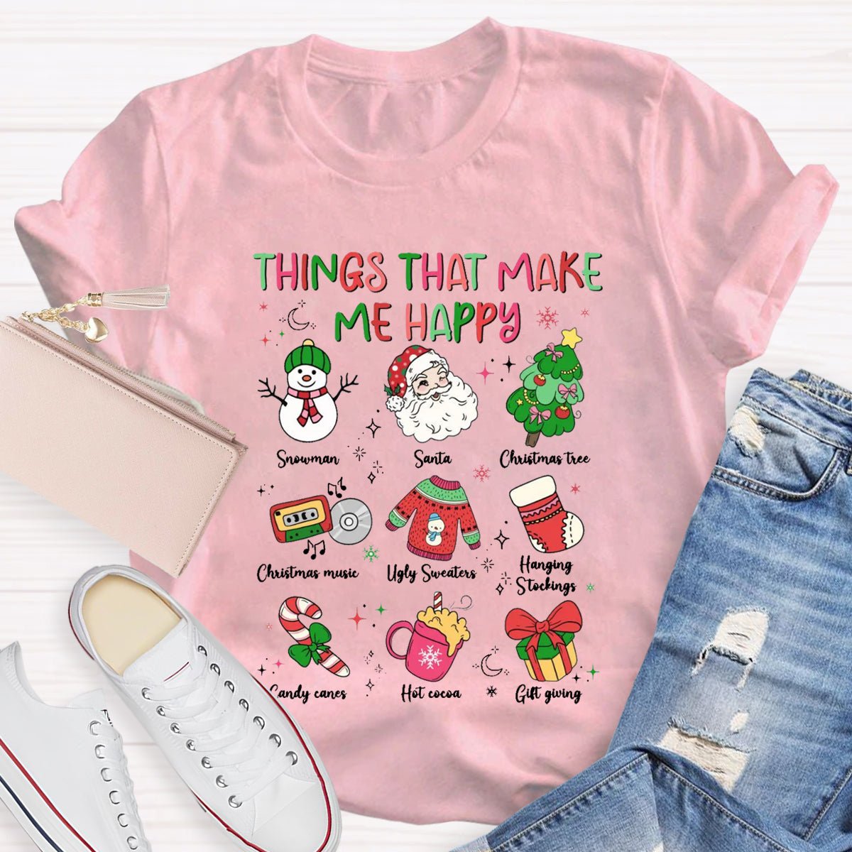 Things That Make Me Happy Snowman Christmas Tree  T-Shirt