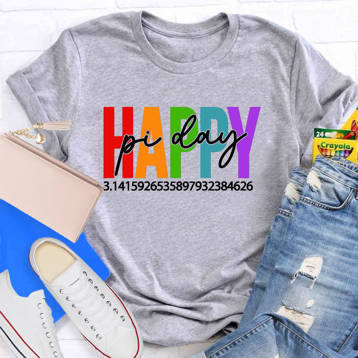 Happy Pi Day Colorful Letter Teacher T-Shirt