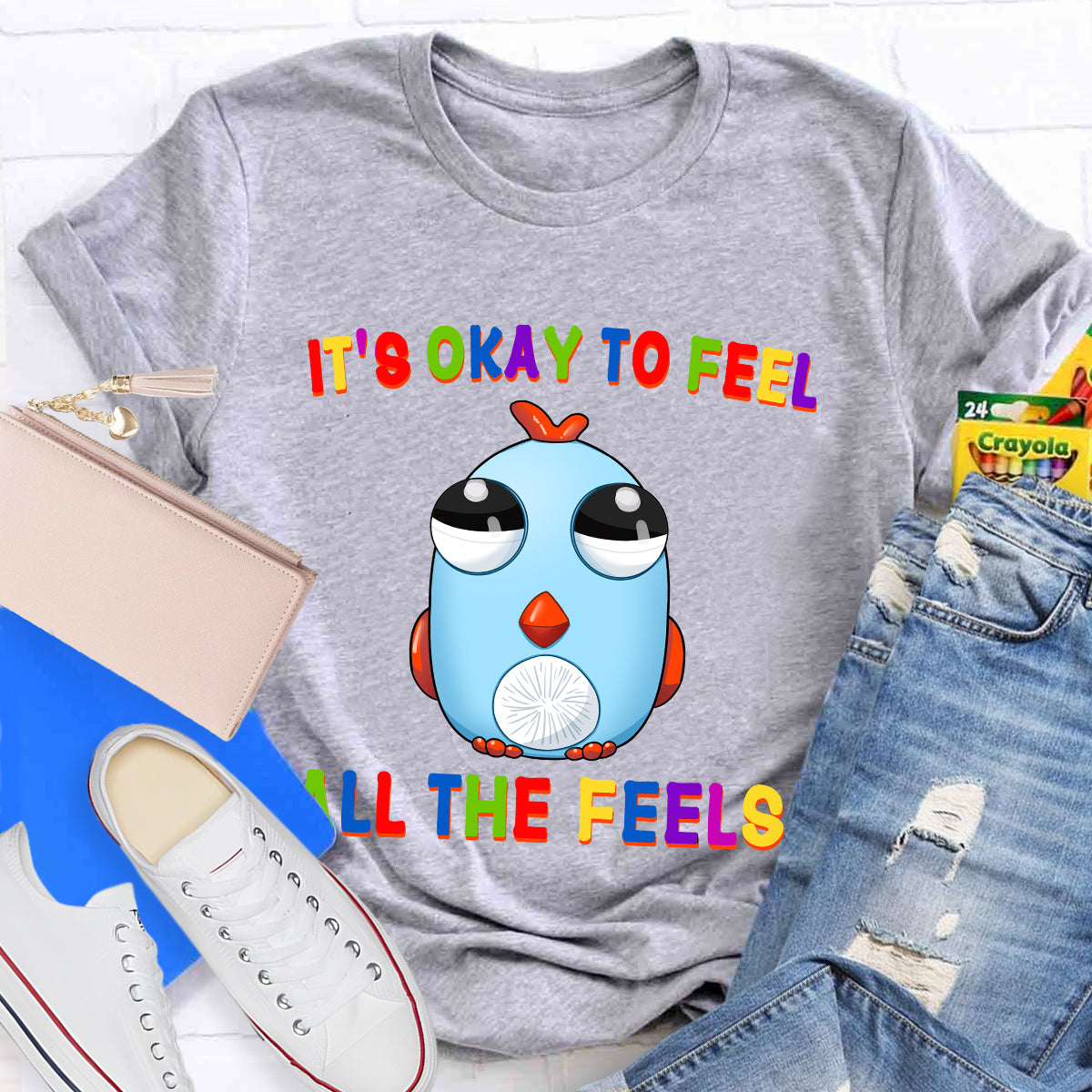 It's Okay To Feel All The Feels Funny Big-Eyed Chicken T-Shirt