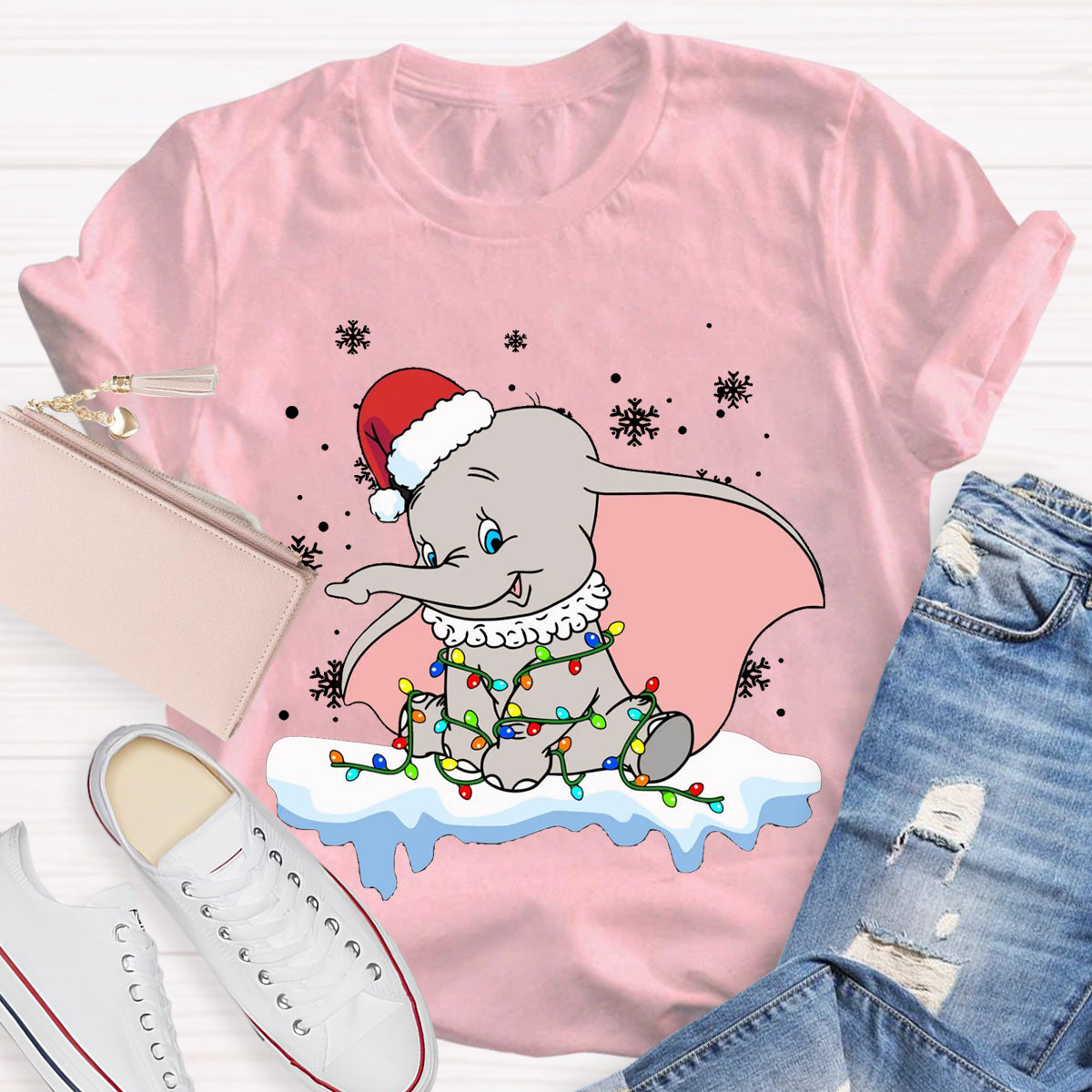 Cute Dumbo Flying Elephant Christmas T-Shirt