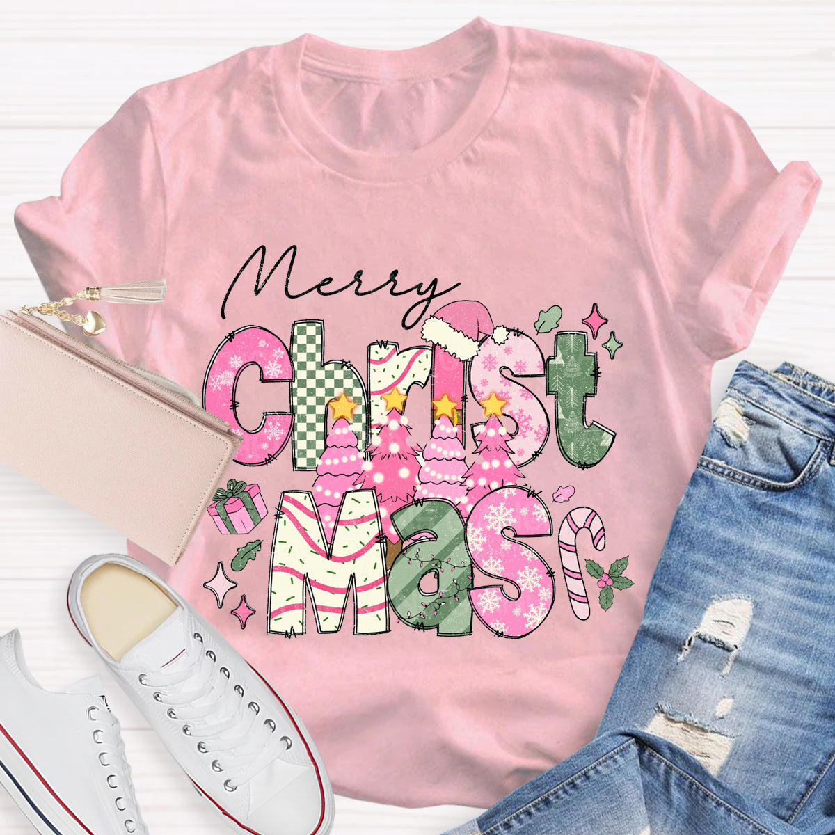 Merry Christmas Vibes Teacher T-Shirt