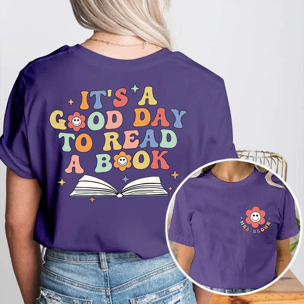 Personalized Name It's A Good Day To Read A Book Double Printed T-shirt