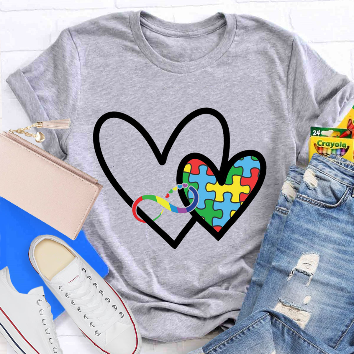 Autism Colorful Heart Teacher T-Shirt