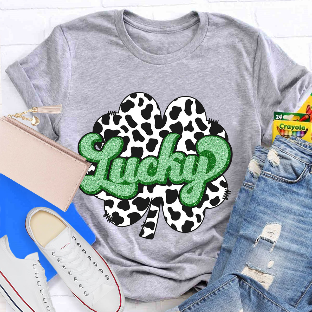 Milk pattern Shamrock LuckyTeacher T-Shirt